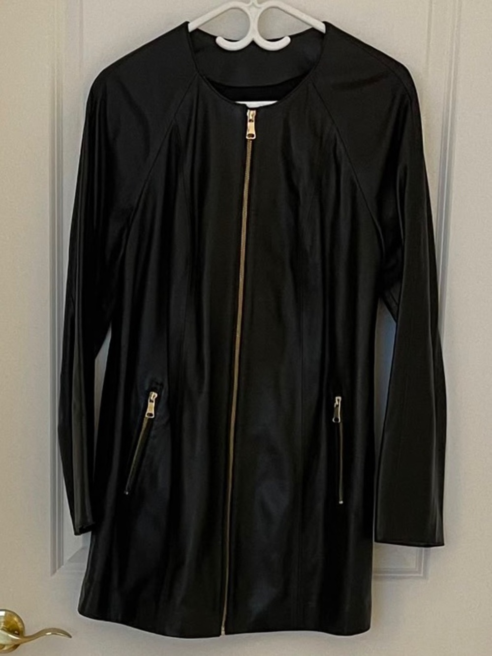 Classic Black Leather Zip-Front Women's Coat